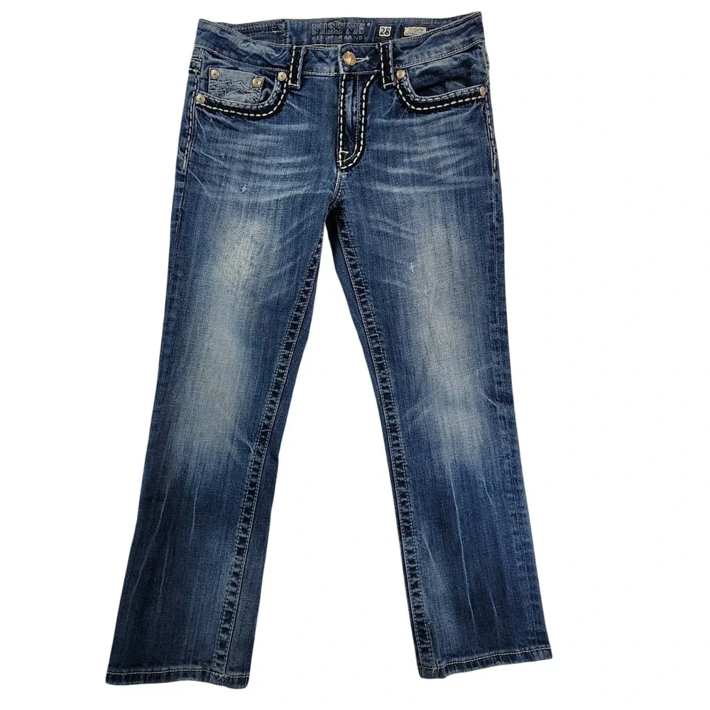 Miss‎ Me Womens 28 Blue Boyfriend Capri JB1026P4 Heavy Stitch Y2K Western Denim